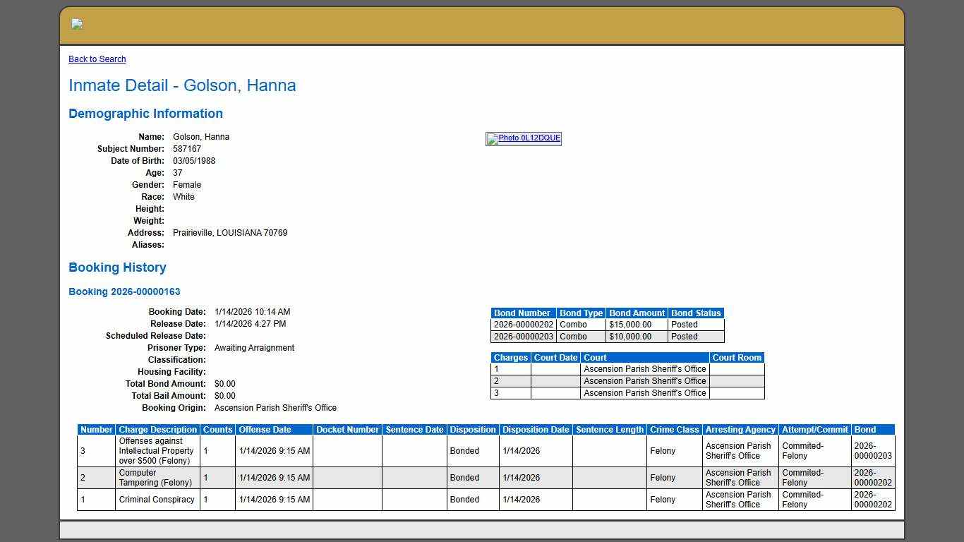 Inmate Detail - Golson, Hanna