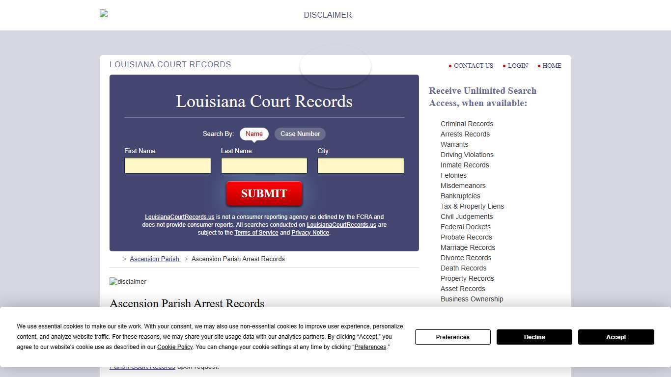 Ascension Parish Arrest Records | LouisianaCourtRecords.us