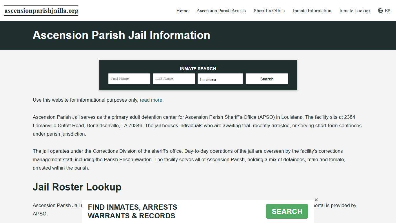 Ascension Parish, LA Jail Roster, Inmate Info